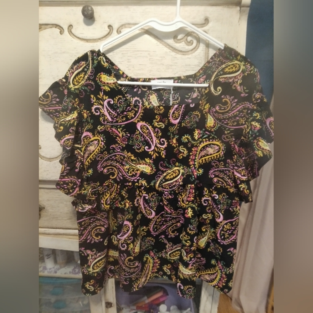 Elegant Black Paisley Peplum Blouse
